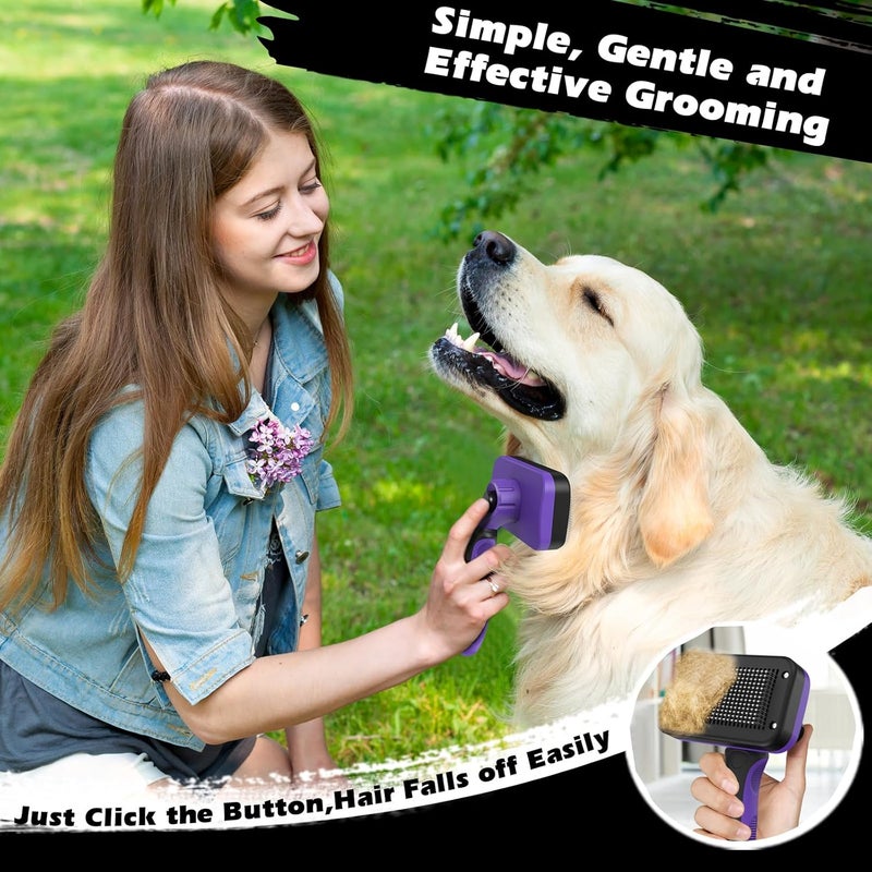 Augwind 3PCS Self Cleaning Slicker Brush & Pet Grooming Rake & Flea Comb for Dogs,Cats and Horses | Double-Sided Dematting Comb & Skin Friendly Deshedding Grooming Tool | Premium Pet Supplies (Purple Black) - Image 5